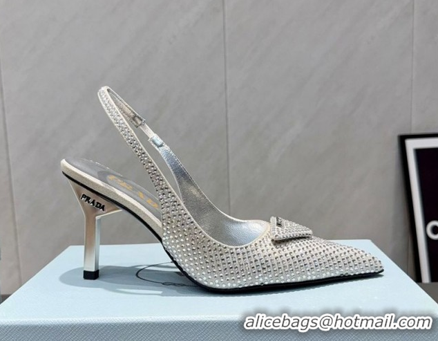 Low Price Prada Strass Allover Heel Slingbacks Pump 8.5cm Silver PR120501 2026