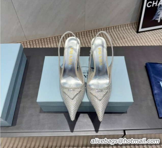 Low Price Prada Strass Allover Heel Slingbacks Pump 8.5cm Silver PR120501 2026