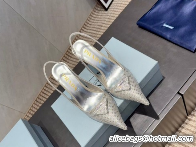 Low Price Prada Strass Allover Heel Slingbacks Pump 8.5cm Silver PR120501 2026