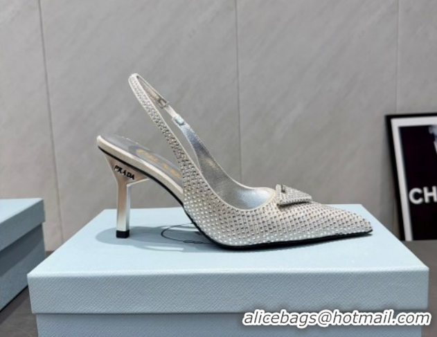 Low Price Prada Strass Allover Heel Slingbacks Pump 8.5cm Silver PR120501 2026