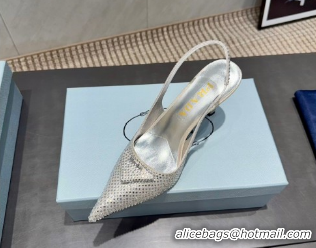 Low Price Prada Strass Allover Heel Slingbacks Pump 8.5cm Silver PR120501 2026
