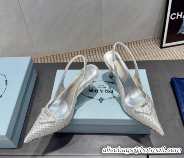 Low Price Prada Strass Allover Heel Slingbacks Pump 8.5cm Silver PR120501 2026