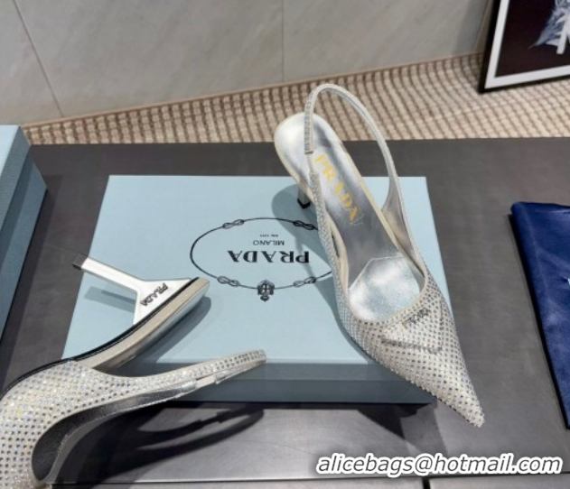 Low Price Prada Strass Allover Heel Slingbacks Pump 8.5cm Silver PR120501 2026