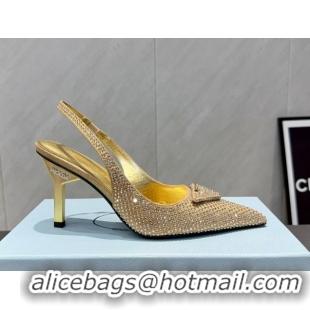 Luxurious Prada Strass Allover Heel Slingbacks Pump 8.5cm PR120501 Gold 2026