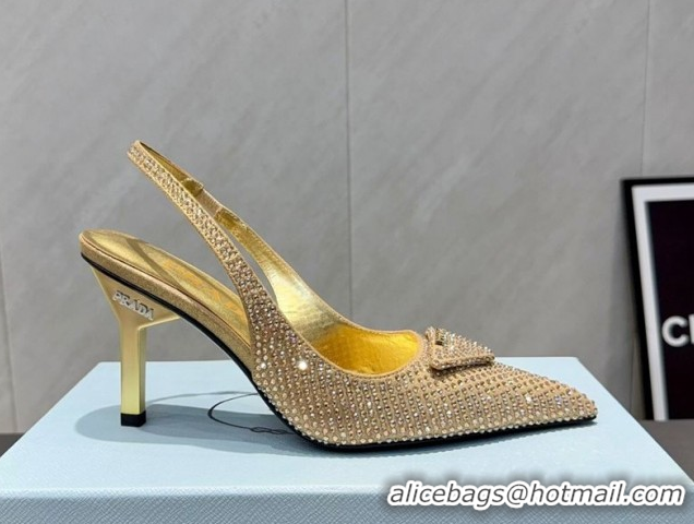 Luxurious Prada Strass Allover Heel Slingbacks Pump 8.5cm PR120501 Gold 2026