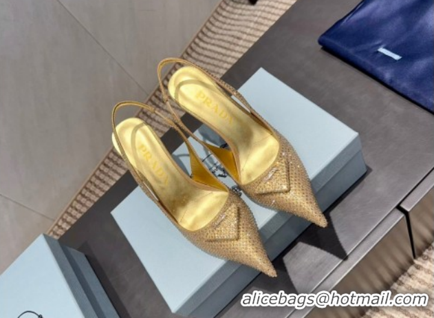 Luxurious Prada Strass Allover Heel Slingbacks Pump 8.5cm PR120501 Gold 2026