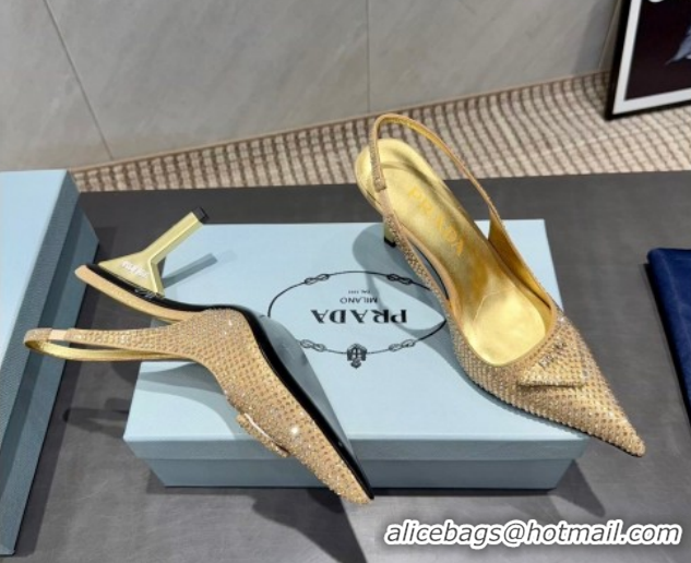 Luxurious Prada Strass Allover Heel Slingbacks Pump 8.5cm PR120501 Gold 2026
