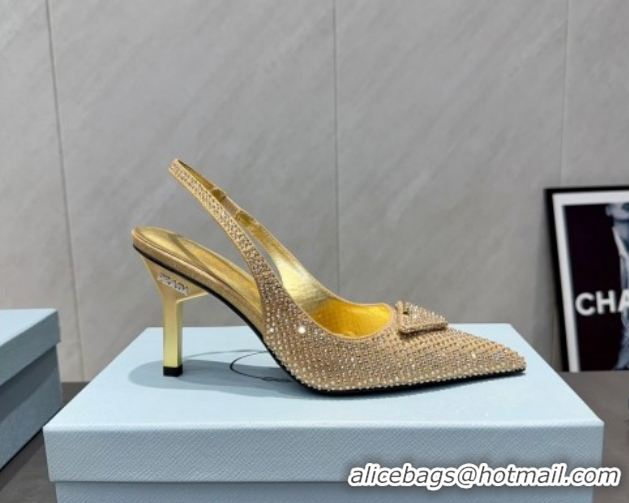 Luxurious Prada Strass Allover Heel Slingbacks Pump 8.5cm PR120501 Gold 2026
