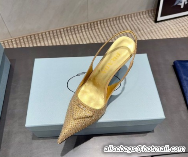 Luxurious Prada Strass Allover Heel Slingbacks Pump 8.5cm PR120501 Gold 2026