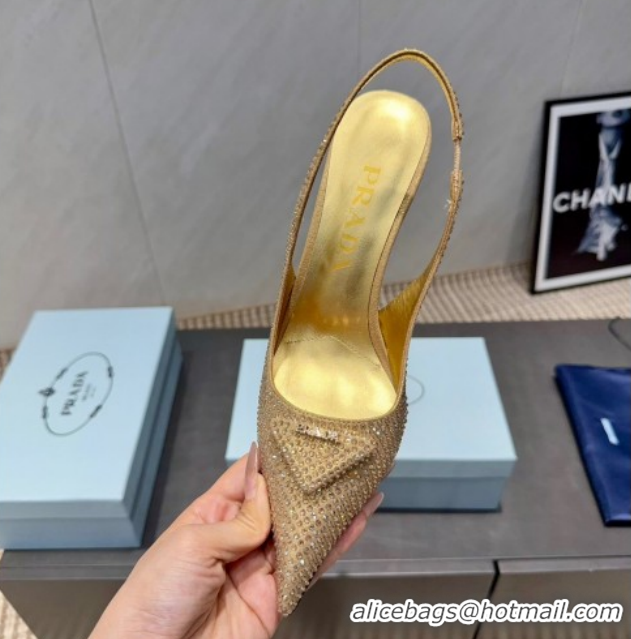 Luxurious Prada Strass Allover Heel Slingbacks Pump 8.5cm PR120501 Gold 2026