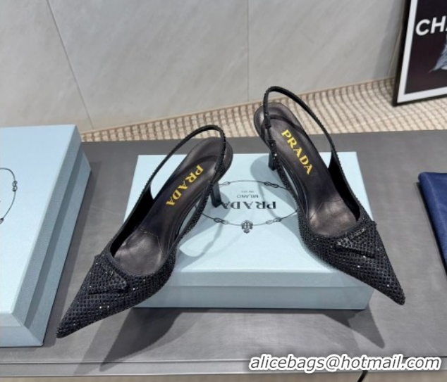 Good Looking Prada Strass Allover Heel Slingbacks Pump 8.5cm PR120501 Black 2026