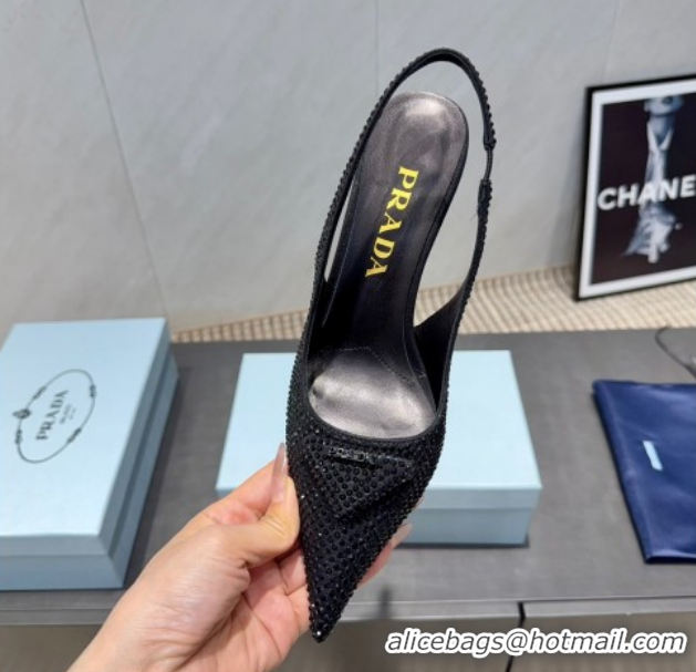 Good Looking Prada Strass Allover Heel Slingbacks Pump 8.5cm PR120501 Black 2026