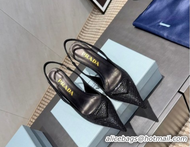 Good Looking Prada Strass Allover Heel Slingbacks Pump 8.5cm PR120501 Black 2026