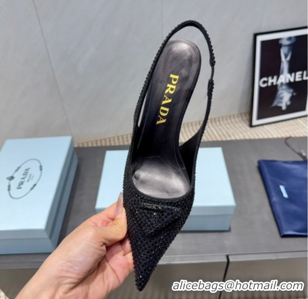 Good Looking Prada Strass Allover Heel Slingbacks Pump 8.5cm PR120501 Black 2026