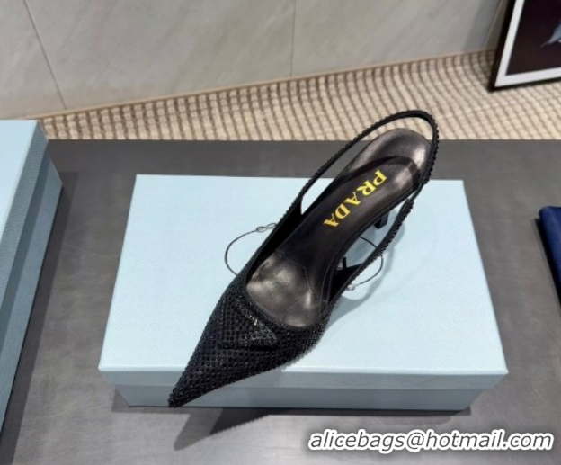 Good Looking Prada Strass Allover Heel Slingbacks Pump 8.5cm PR120501 Black 2026