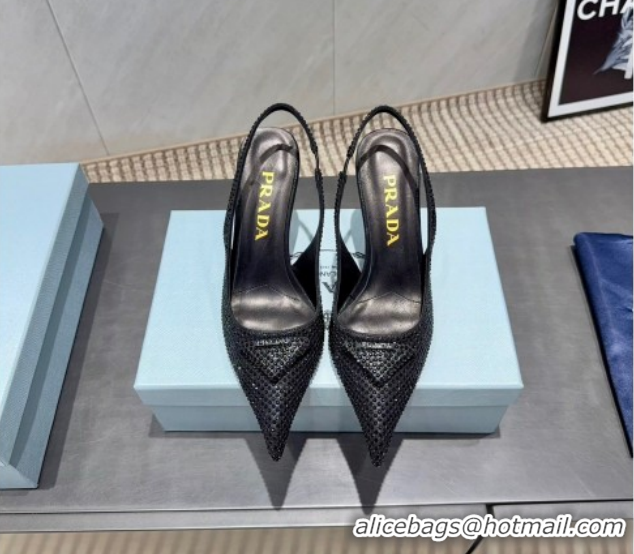 Good Looking Prada Strass Allover Heel Slingbacks Pump 8.5cm PR120501 Black 2026