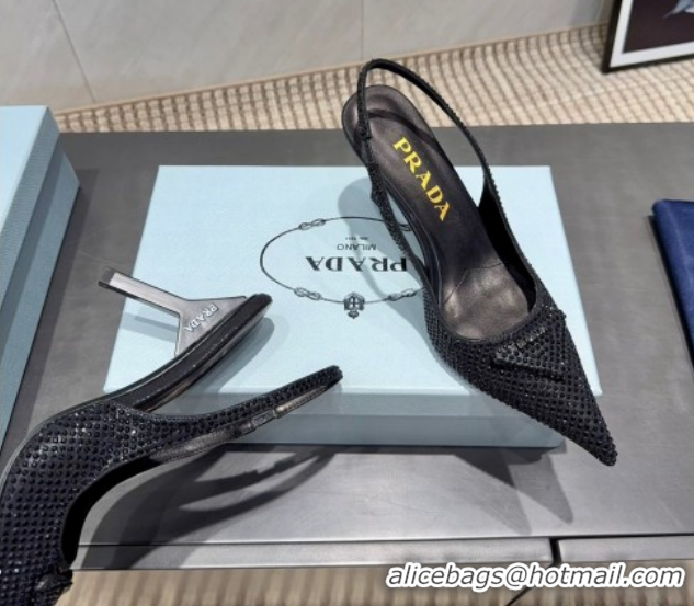 Good Looking Prada Strass Allover Heel Slingbacks Pump 8.5cm PR120501 Black 2026