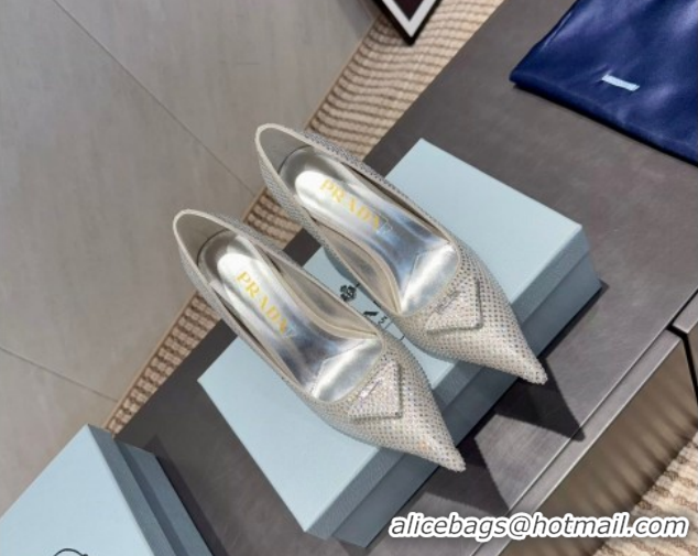 Most Popular Prada Strass Allover Heel Pumps 8.5cm Silver PR120501 1205010 2026