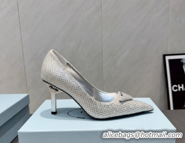 Most Popular Prada Strass Allover Heel Pumps 8.5cm Silver PR120501 1205010 2026