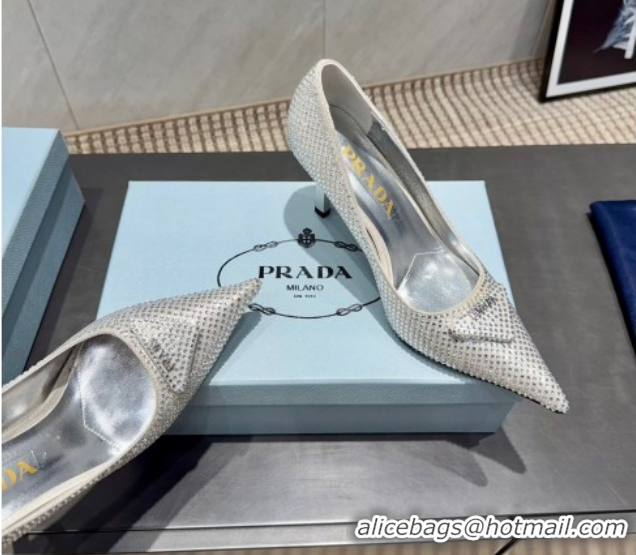 Most Popular Prada Strass Allover Heel Pumps 8.5cm Silver PR120501 1205010 2026