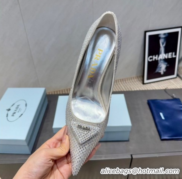 Most Popular Prada Strass Allover Heel Pumps 8.5cm Silver PR120501 1205010 2026