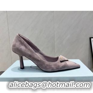Pretty Style Prada Suede Heel Pumps 8.5cm Grey 1I901M 1205013 2026