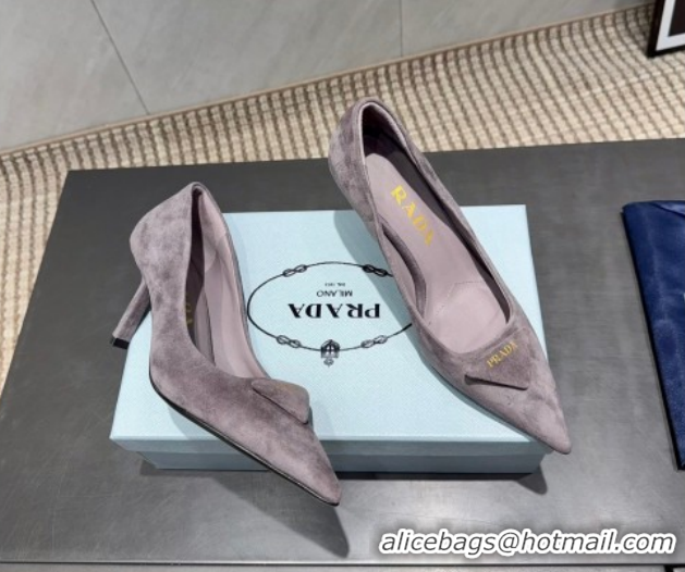 Pretty Style Prada Suede Heel Pumps 8.5cm Grey 1I901M 1205013 2026