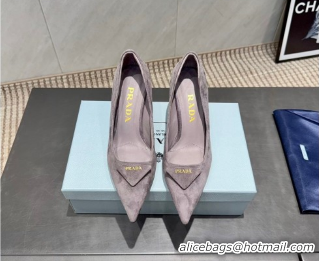 Pretty Style Prada Suede Heel Pumps 8.5cm Grey 1I901M 1205013 2026