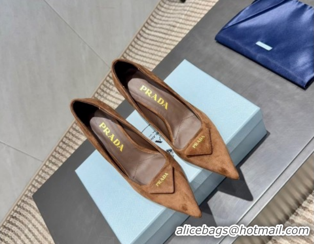 Top Grade Prada Suede Heel Pumps 8.5cm Brown 1I901M 1205014 2026
