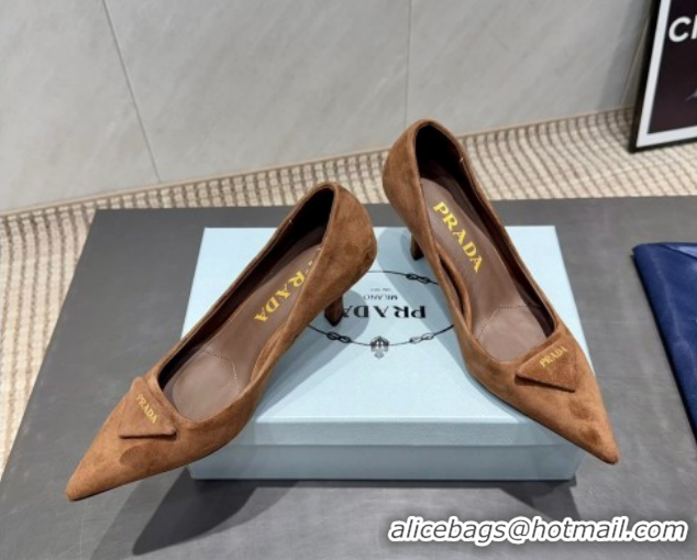 Top Grade Prada Suede Heel Pumps 8.5cm Brown 1I901M 1205014 2026