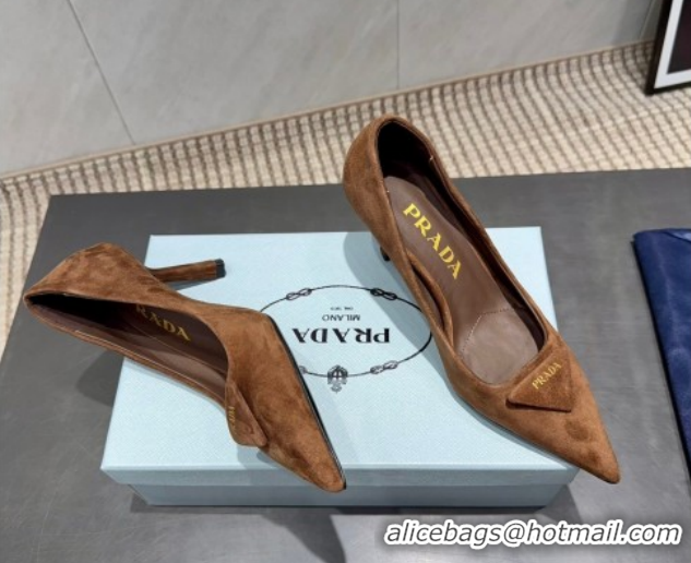 Top Grade Prada Suede Heel Pumps 8.5cm Brown 1I901M 1205014 2026