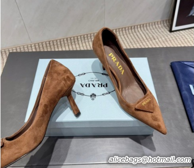 Top Grade Prada Suede Heel Pumps 8.5cm Brown 1I901M 1205014 2026