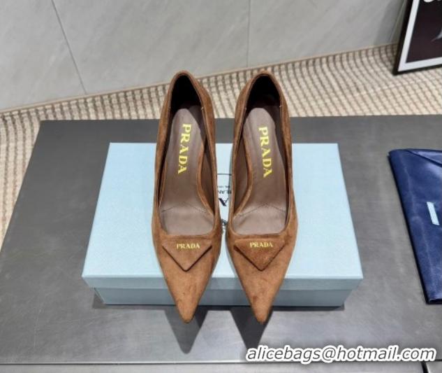 Top Grade Prada Suede Heel Pumps 8.5cm Brown 1I901M 1205014 2026