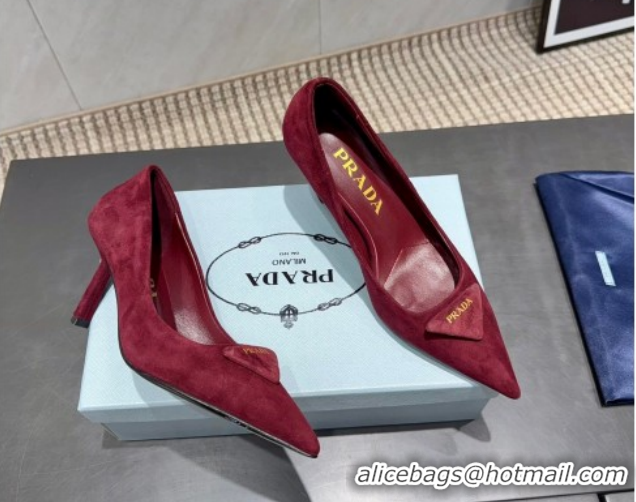 Discount Prada Suede Heel Pumps 8.5cm Red 1I901M 1205015 2026
