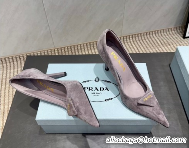 Shop Duplicate Prada Suede Heel Pumps 8.5cm Grey PR120501 1205017 2026