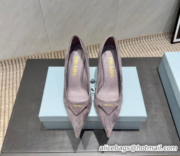 Shop Duplicate Prada Suede Heel Pumps 8.5cm Grey PR120501 1205017 2026