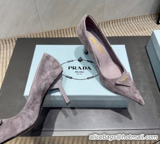 Shop Duplicate Prada Suede Heel Pumps 8.5cm Grey PR120501 1205017 2026