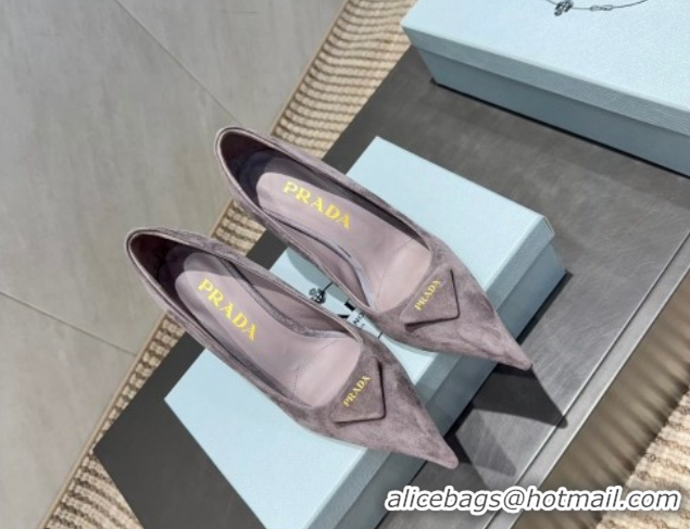 Shop Duplicate Prada Suede Heel Pumps 8.5cm Grey PR120501 1205017 2026