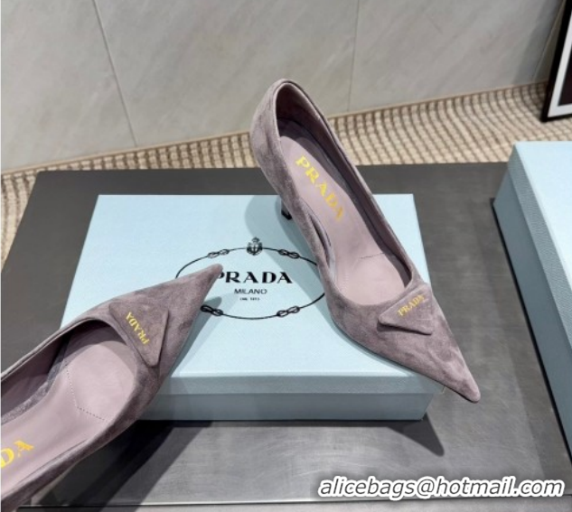Shop Duplicate Prada Suede Heel Pumps 8.5cm Grey PR120501 1205017 2026