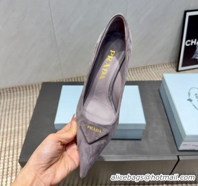 Shop Duplicate Prada Suede Heel Pumps 8.5cm Grey PR120501 1205017 2026