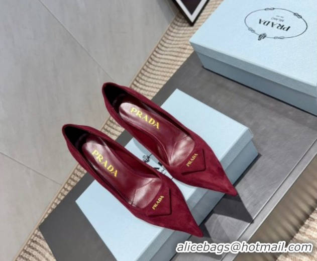Low Cost Prada Suede Heel Pumps 8.5cm Red PR120501 1205019 2026