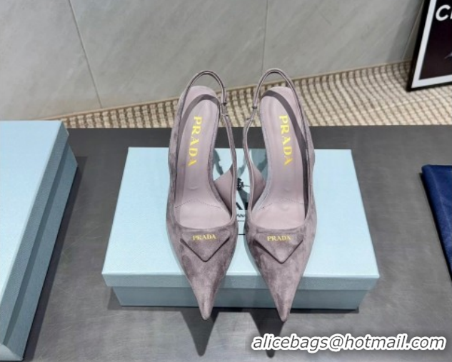 Popular Style Prada Suede Heel Slingbacks Pump 8.5cm Grey PR120501 1205021 2026