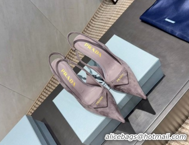 Popular Style Prada Suede Heel Slingbacks Pump 8.5cm Grey PR120501 1205021 2026