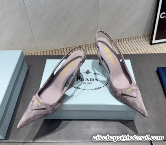 Popular Style Prada Suede Heel Slingbacks Pump 8.5cm Grey PR120501 1205021 2026