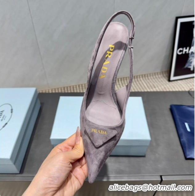 Popular Style Prada Suede Heel Slingbacks Pump 8.5cm Grey PR120501 1205021 2026
