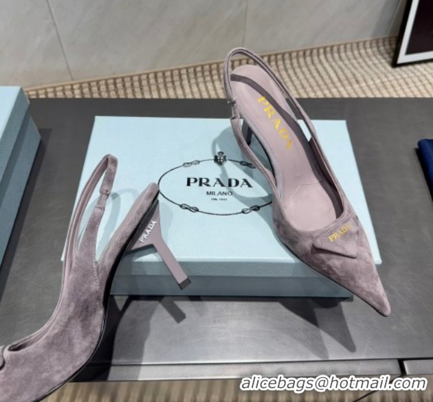Popular Style Prada Suede Heel Slingbacks Pump 8.5cm Grey PR120501 1205021 2026