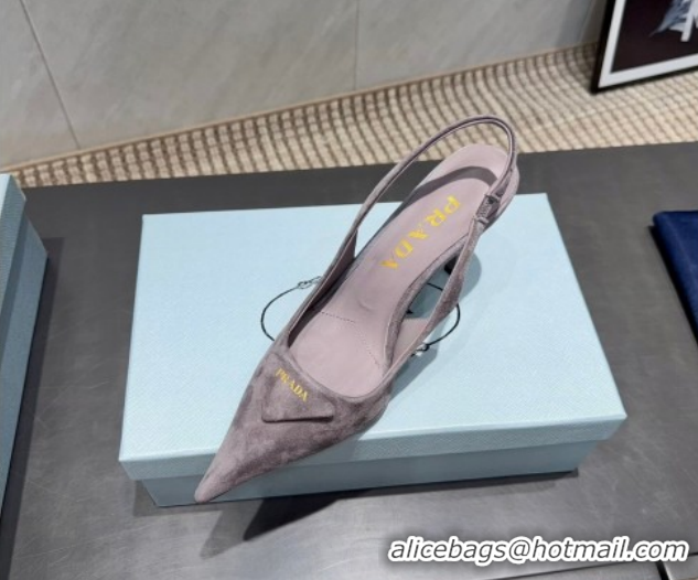 Popular Style Prada Suede Heel Slingbacks Pump 8.5cm Grey PR120501 1205021 2026