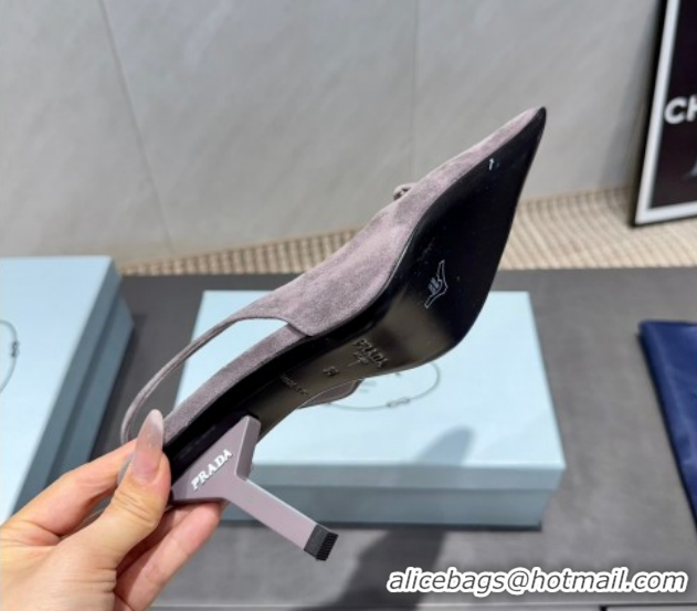 Popular Style Prada Suede Heel Slingbacks Pump 8.5cm Grey PR120501 1205021 2026