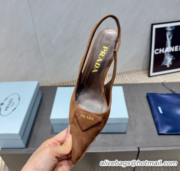 Big Discount Prada Suede Heel Slingbacks Pump 8.5cm Brown PR120501 1205022 2026