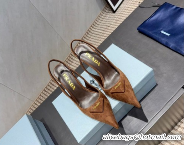 Big Discount Prada Suede Heel Slingbacks Pump 8.5cm Brown PR120501 1205022 2026